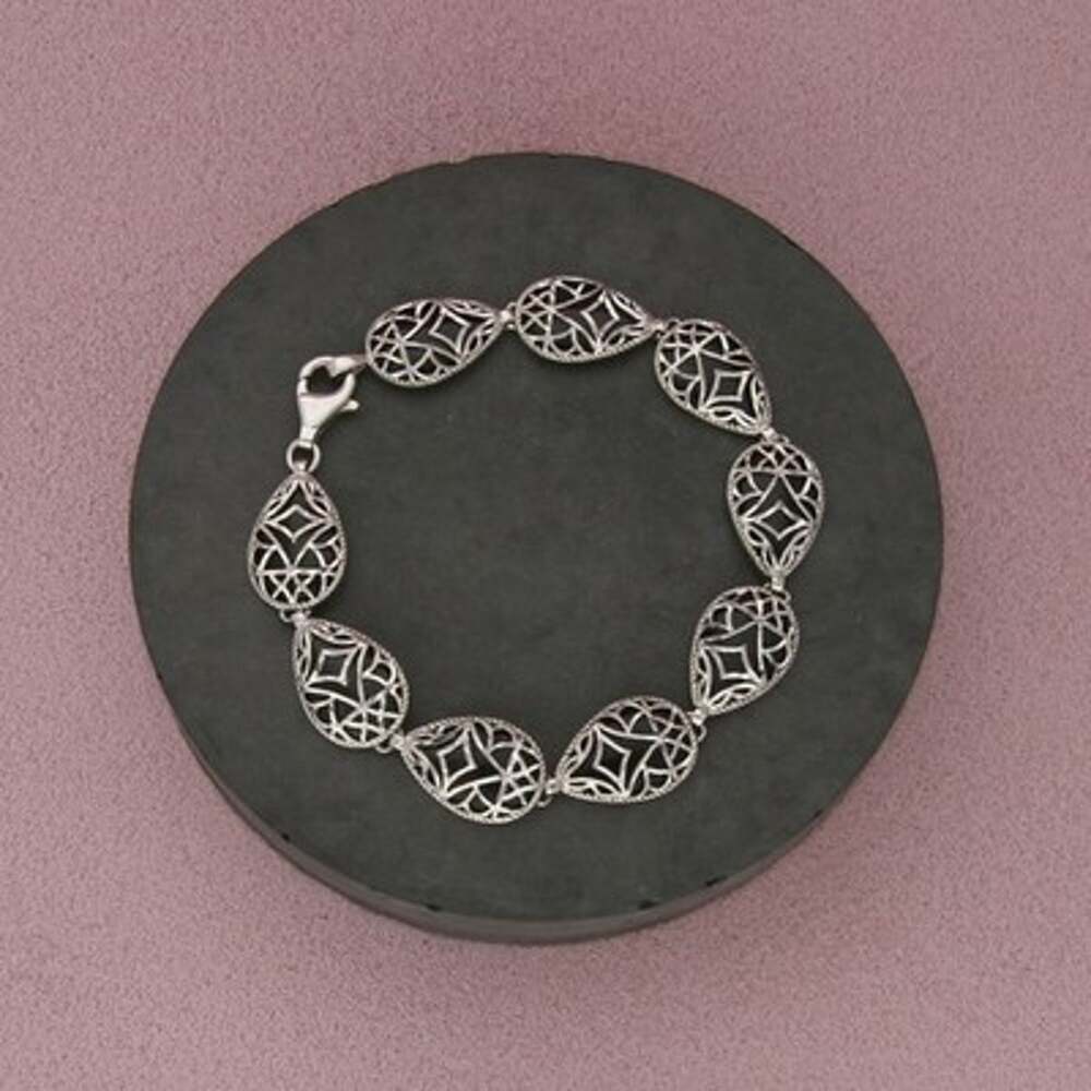 Sterling Silver Black Onyx Geometric Overlay Panel Bracelet Size 7in